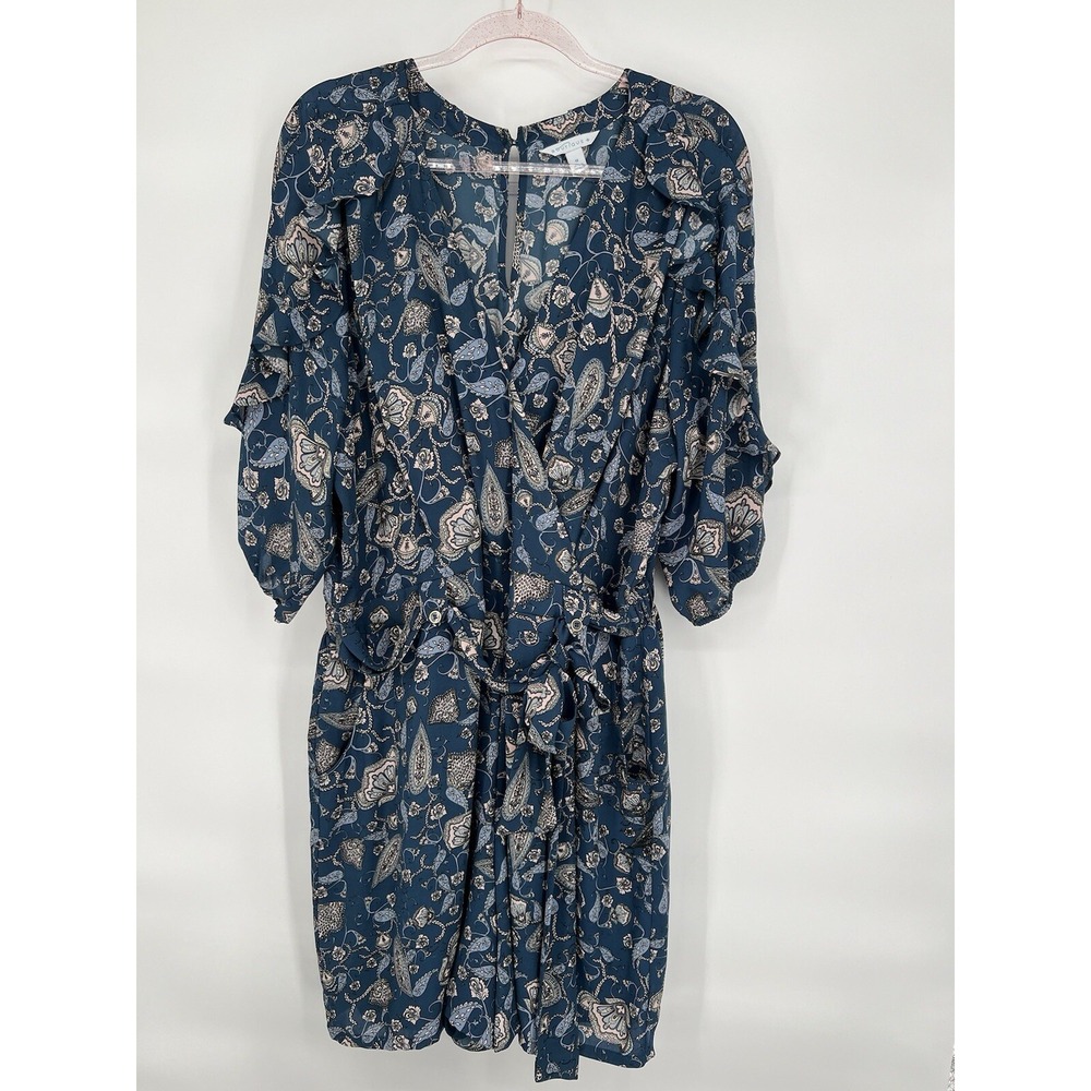 Boutique Romper Blue‎ Gray Paisley Short Sleeve Flowy Sz XL Lined